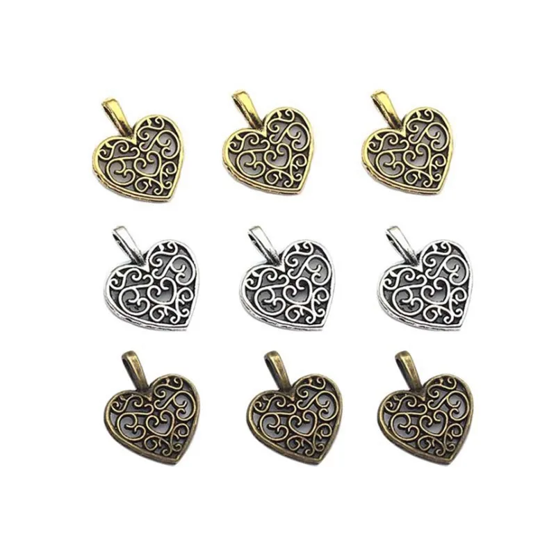 50pcs Gold Metal Hollow Heart Pendant DIY Necklace Pendant Earring Findings