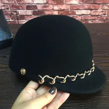 Qiu dong тканевая шляпа женская короткая карнизная BF ветровая ткань металлическая цепь Пряжка уличная мода волна люди шляпа джокер