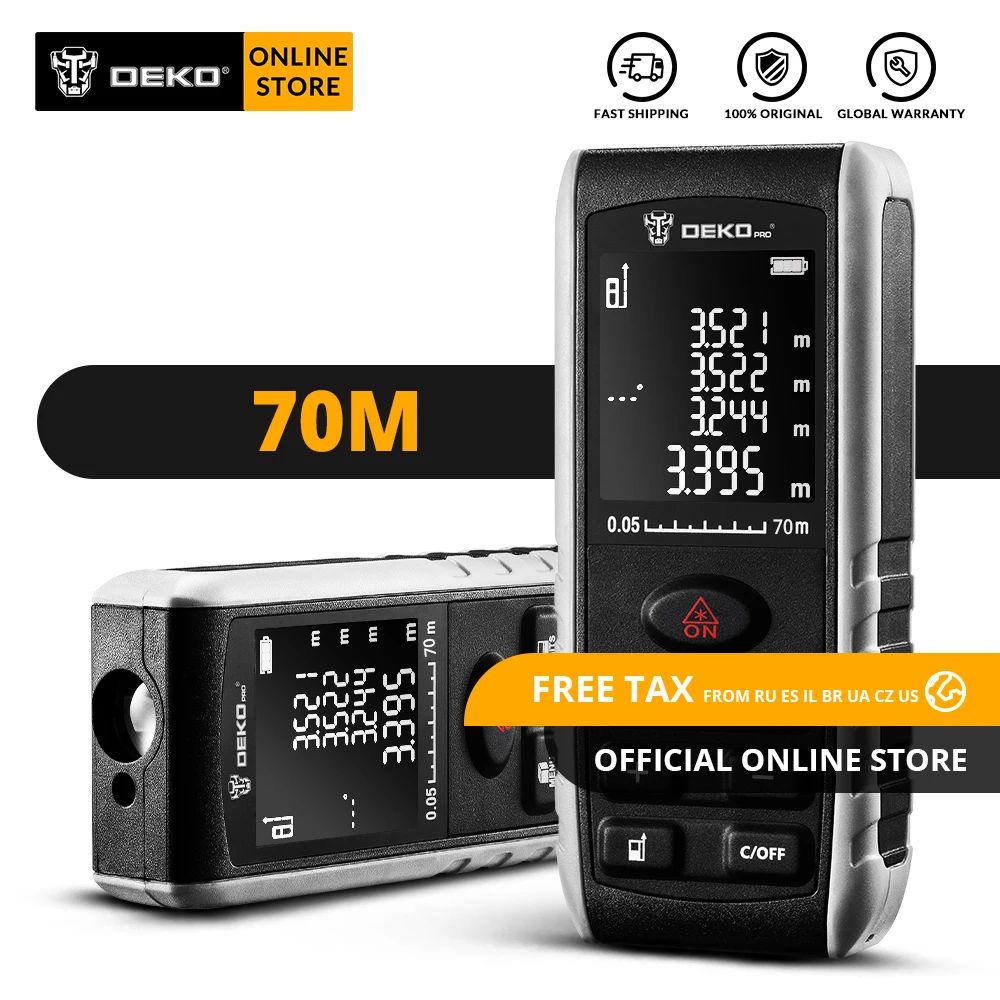 

Global DEKO LRE521 Digital Laser Distance Meter 70M Handheld LCD Display Dual Laser Rangefinder Distance/Area/Volume/Pythagorean