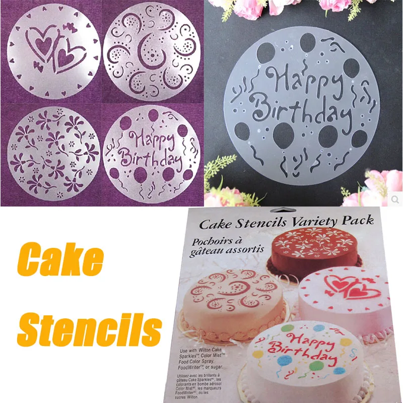 4Pcs/set Creative Cake Stencils Flower Heart Birthday Cake Spray