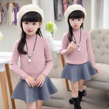 Female child sweater 2016 child winter stand collar solid color thickening child sweater thermal sweater
