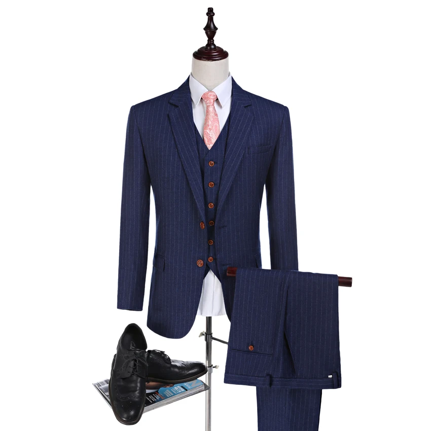 New Arrival striped fabrics Groom Tuxedos Worsted Wool Suits Groomsman