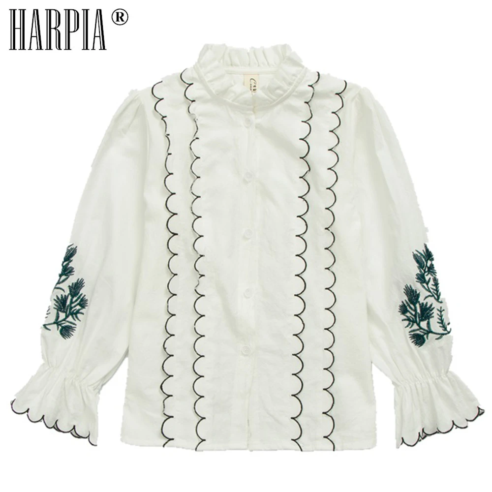 

KeRuiShu Autumn Child Girls Baby Floral Embroidery White Shirts Fashion Beautiful Stand Collar Petal Sleeve Children Shirt Coats