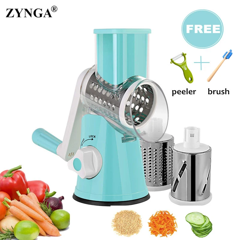 Vente Coupe légumes rotatif manuel coupe légumes trancheuse fruits trancheuse tambour rond râpe à fromage rotative 3 couleur râpe outils cuisine