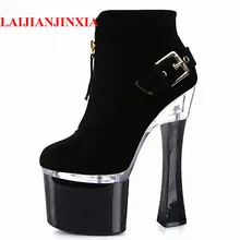 LAIJIANJINXIA/пикантные женские мотоботы на платформе с каблуком 7 дюймов; ботильоны на высоком каблуке 18 см; модельная обувь на молнии