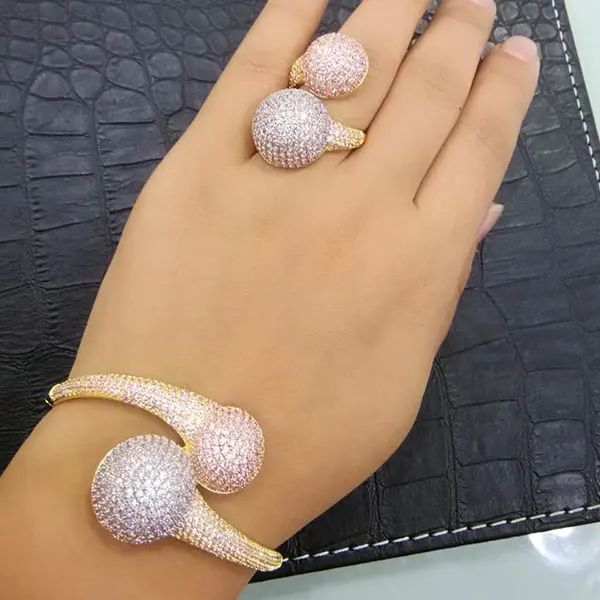 Godki роскошный дискотечный шар Африканский браслет кольцо Набор Мода комплекты украшений для женщин Свадебные обручение brincos para как mulheres - Окраска металла: 3 Tone