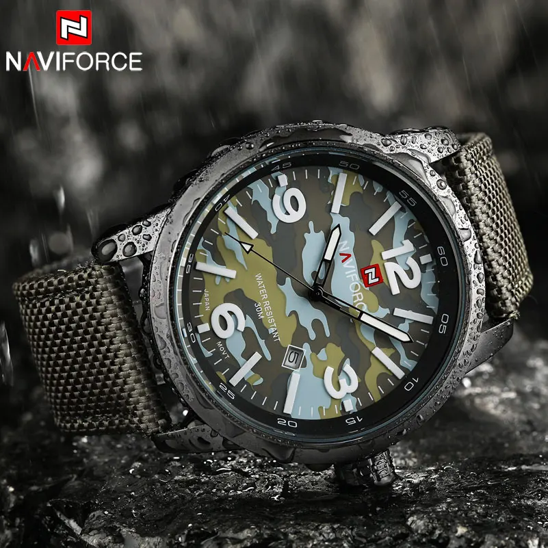  NAVIFORCE Brand Mens Military Sport Watches Men Army Camouflage Quartz Watch Nylon Waterproof Calen