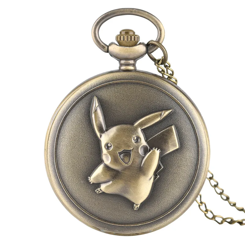 Kawaii Pikachu Pocket Watch Japanese Anime Pokemon Theme Slim Necklace Lovely Cartoon Clock Cute Gifts for Boys Girls Birthdays (1)