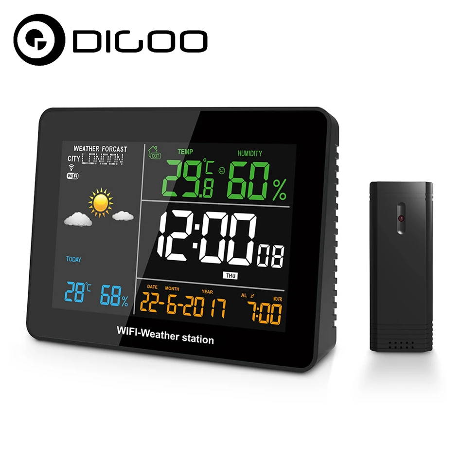

DIGOO DG-TH8788 WIFI Weather Station APP Remote Setting Automatic Connect Smart Home Multifunction Thermometer Hygrometer