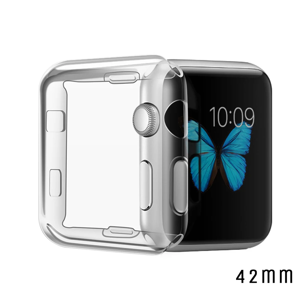 Ясно силиконовый прозрачный полное покрытие для Apple Watch случае 42 мм 38 мм серии 3 2 1 Сельма Экран протектор кристалл мягкий чехол из ТПУ - Цвет: 42mm