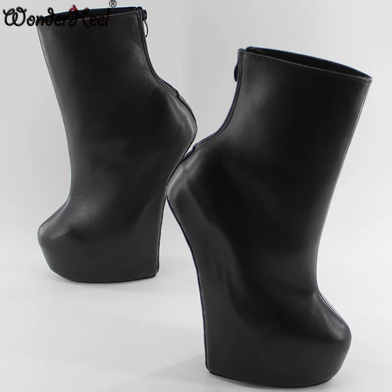 Wonderheel/Ботильоны на каблуке 20 см; цвет черный, матовый; на молнии сзади; Фетиш; Без каблука; конский конь; на платформе; модные ботинки