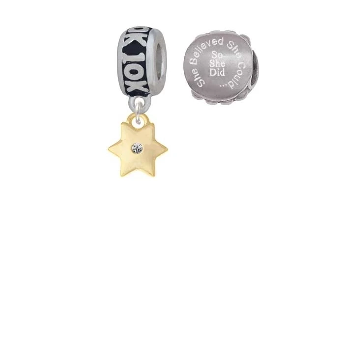 Goldtone Hexagram Star 10K Run She Believed She Could Charm Beads (Set of 2)