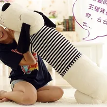 Плюшевая подушка для собаки, Милая Белая Лежащая собака, кукла с черной полосатая скатерть, подарок на день рождения около 130 см