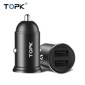 TOPK Mini Dual USB Car Charger for iPhone 3.1A 2.4A Fast Charger Car-Charger for Hauwei Xiaomi Samsung Phone Adapter in Car