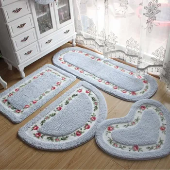 

Pastoral Style Bathroom Rug Bedroom Carpet 1pcs Home Decor Non-slip Alfombra Bath Anti-Slip Mat Pink Blue Red Oval Bath Carpet