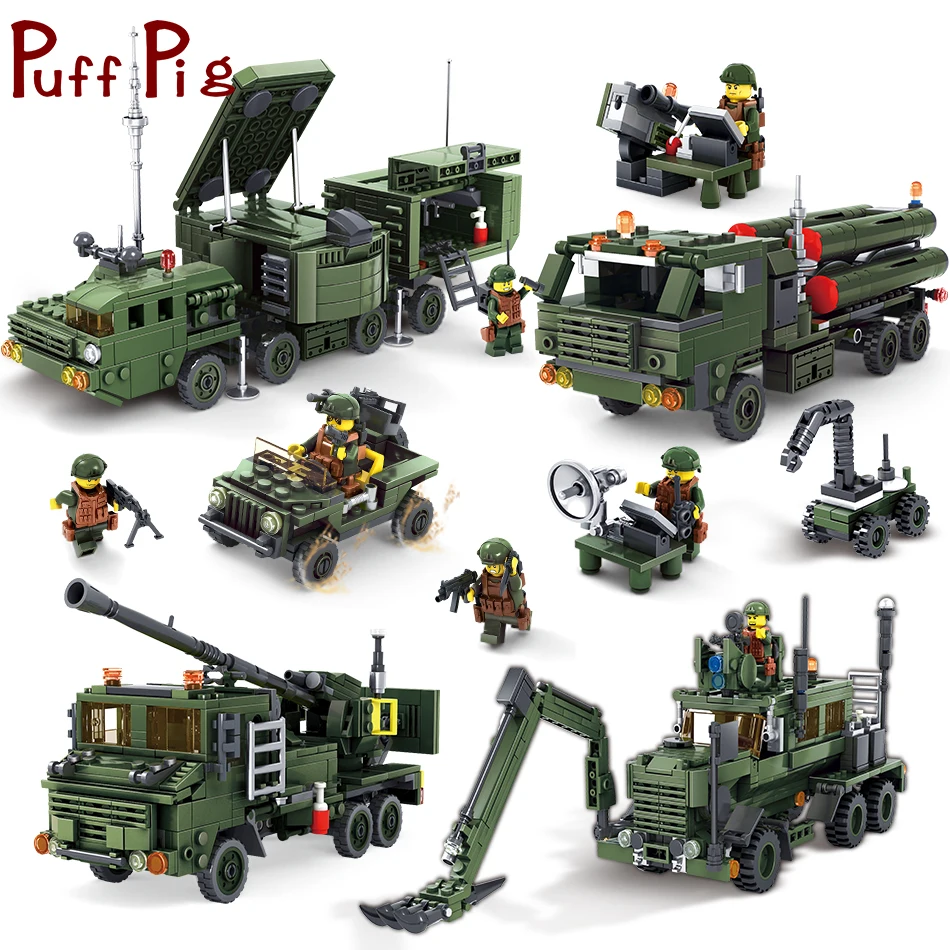 

4Styles Military Combat Vehicles Truck Soldiers Guns Weapon Compatible Legoingly Army ww2 Tank Building Blocks Toys For Kid