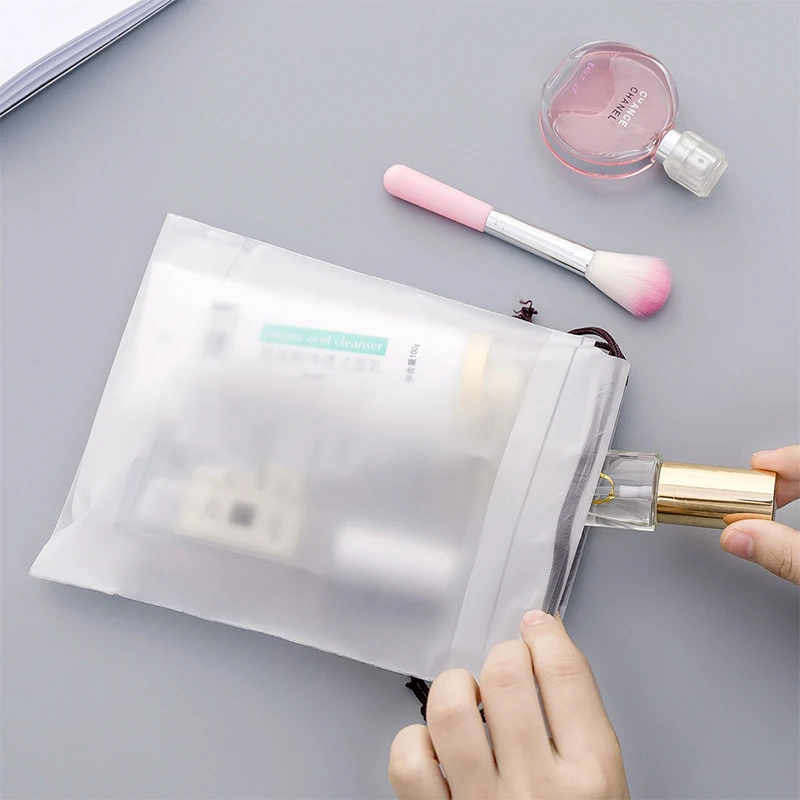 

6PCS/Lot Dull Polish Transparent Travel Makeup Recycle Storage Bag Drawstring Thicken Dustproof Protable Sundries Buggy bag