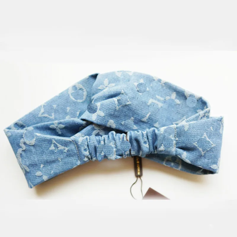 Повязка на голову с узелком Boho эластичная повязка на голову для девочек синяя эластичная повязка на голову с перекрестными цветами тюрбан джинсовый деним аксессуары для волос для женщин