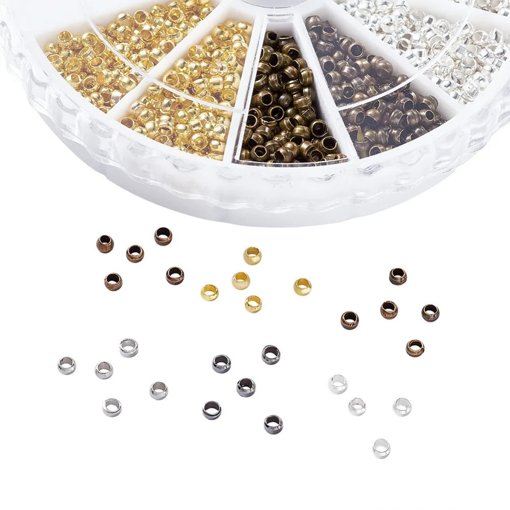 Pandahall-2mm-Approx-3000pcs-box-Rondelle-Mixed-Color-Brass-Crimp-Beads-500pcs-color-with-1-2mm
