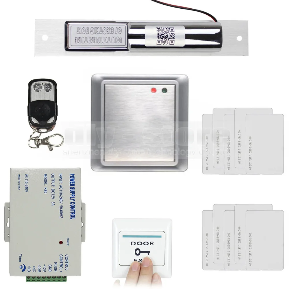 

DIYSECUR Waterproof 125KHz RFID Keypad Access Control System Security Kit + Electric Bolt Lock + Exit Button