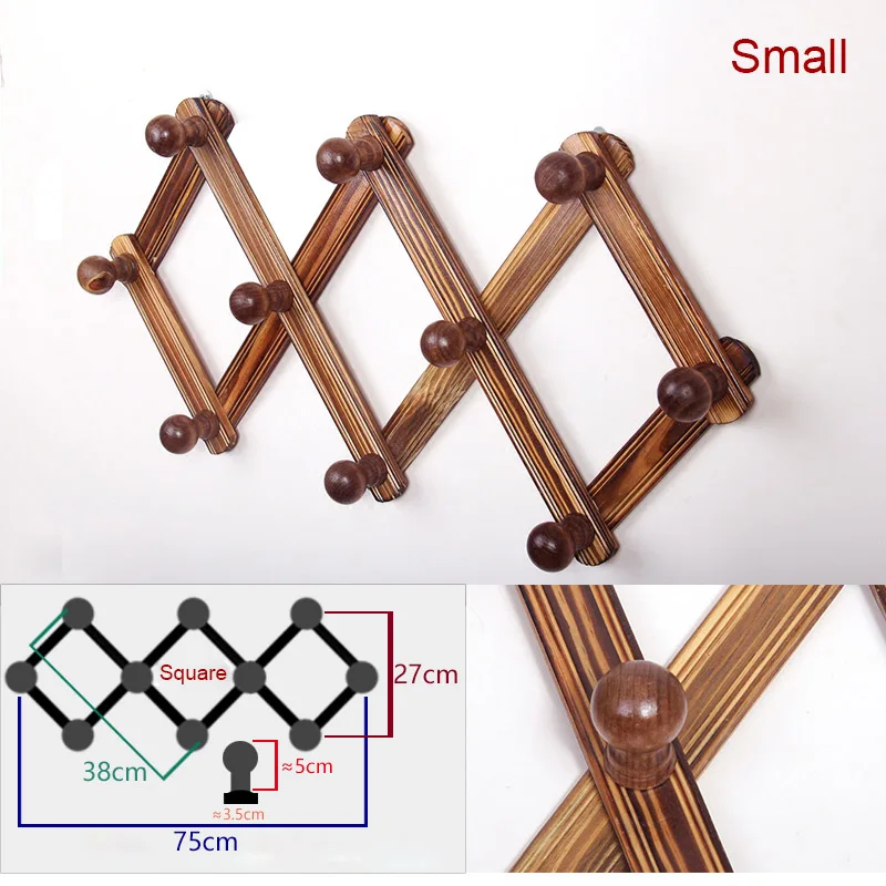 10 крючков деревенский деревянный расширяемый аккордеон Peg Вешалка вешалка настенная вешалка для пальто - Цвет: Small