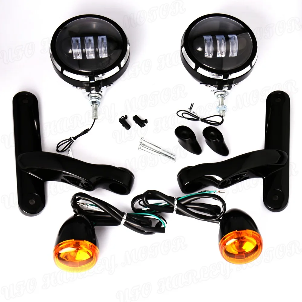 Burst LED Auxiliary Lighting Black Brackets With Turn Signals For