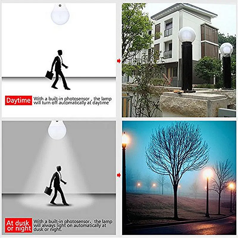 12W AC 85-265V E27/B22 Dusk to Dawn LED Lamp Bulb Sensor Energy Saver Auto Light