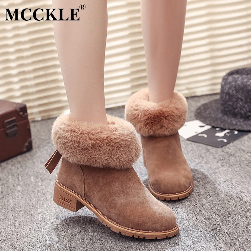 

MCCKLE Women Winter Casual Platform Block Heel Warm Fur Snow Boots Female Suede Zipper Short Plush Ankle Boots Leisure Shoes