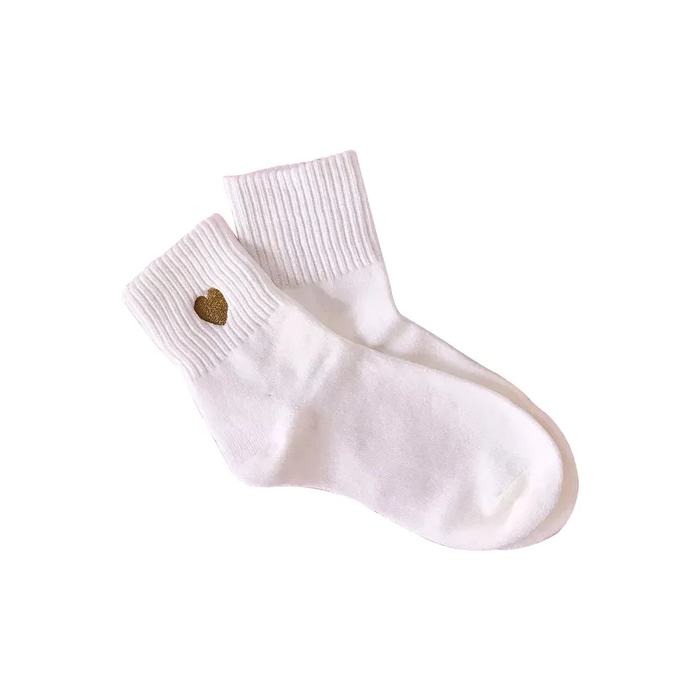 Модные женские носки, 1 пара, студенты Харадзюку, любовь, вышивка, чулки, стиль колледжа, милые длинные носки 1,64 - Цвет: White