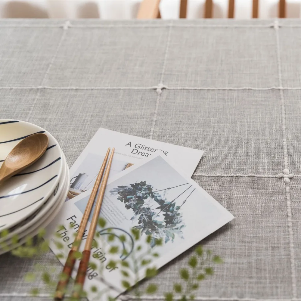 Японский стиль льняная хлопковая скатерть кофейная вышитая клетчатая полоска Пылезащитная чайная скатерть кухонная ресторанная скатерть