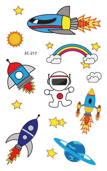 Детская космическая серия, награда, временные татуировки для мальчиков и девочек, Мультяшные астронавты, художественные татуировки, наклейки с изображением планеты, переводные тату с водой - Цвет: EC-217