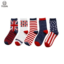 5 Paare/satz Hohe Qualität Herren Gekämmte Baumwolle Socken Britischen Stil Druck Striped Socke Mode Lässig Männer Lustige Socken Rot Grau