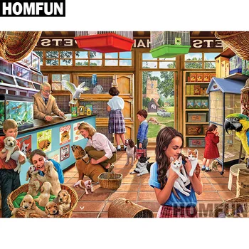 

HOMFUN Full Square/Round Drill 5D DIY Diamond Painting "Pet Shop" 3D Embroidery Cross Stitch 5D Home Decor A00774
