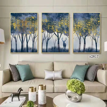 

Hazy Forest Deer Fawn Trees Birds Tranquil Nature Life Abstract Quiet Impression Home Art Decor Canvas Wall Painting Clear HD