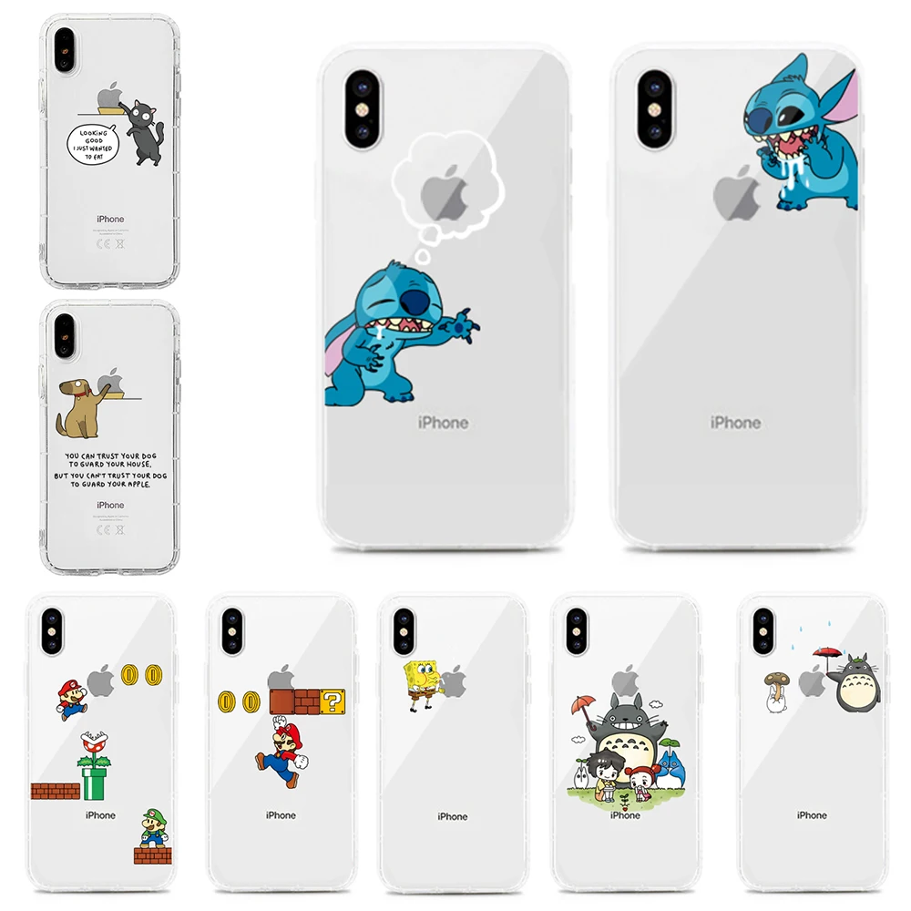 

For 6S 7 Plus 8P iPhone X XS Max XR Cartoon Stitch Mario Winnie Airbag Shockproof Silicone Soft TPU Shell Phone Case Cover
