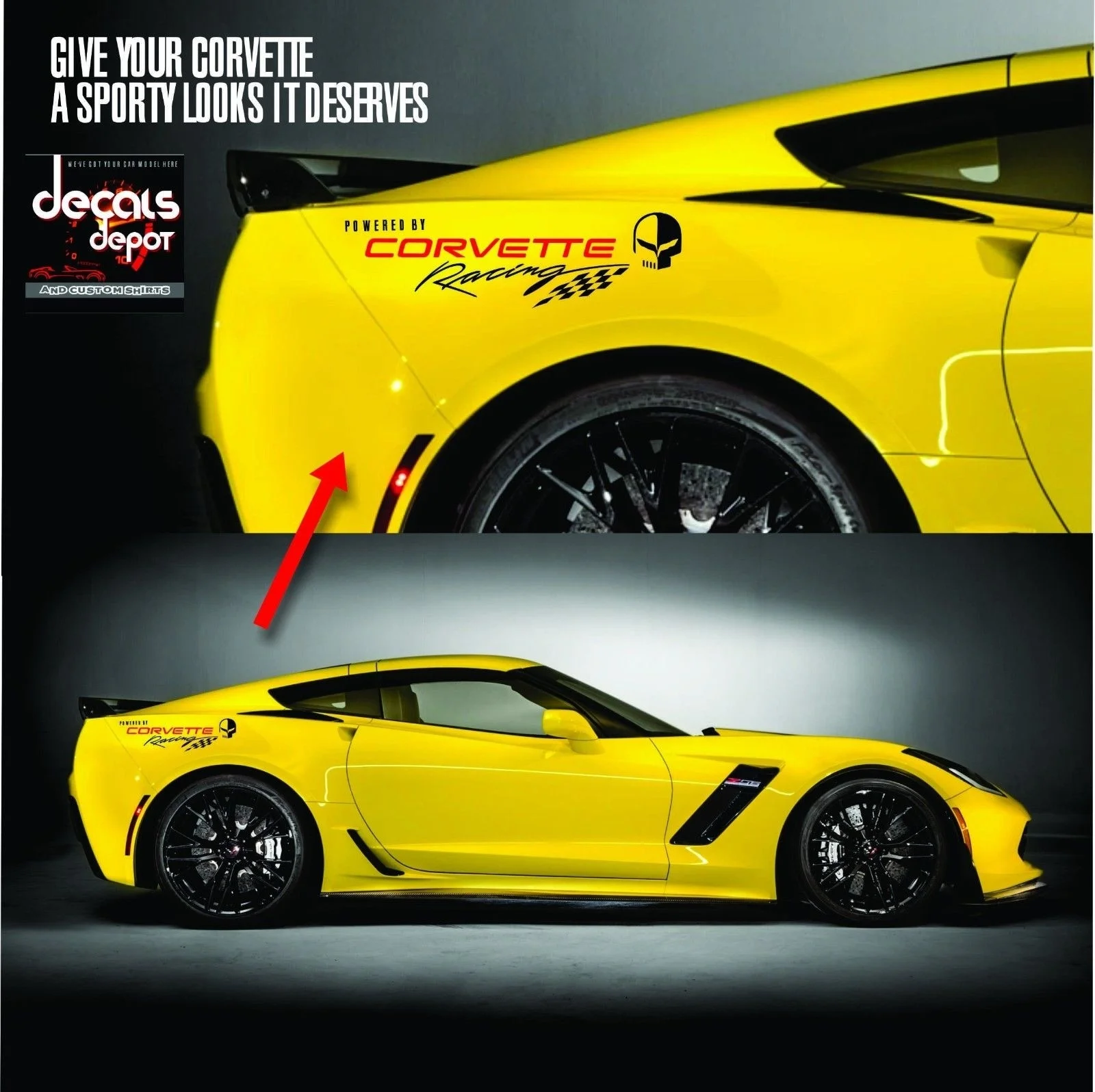 

For Corvette Racing 1 pair logo Vinyl Graphic Decals C3 C4 C5 C6 C7 ZO6 ZR1 Stingray