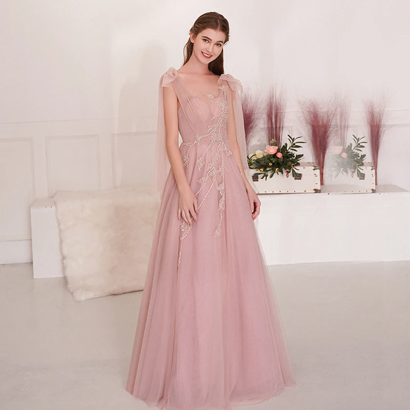 SSYfashion, длинное розовое вечернее платье без рукавов со шнуровкой сзади в пол, вечерние платья, элегантное вечернее платье, Vestido De Noche