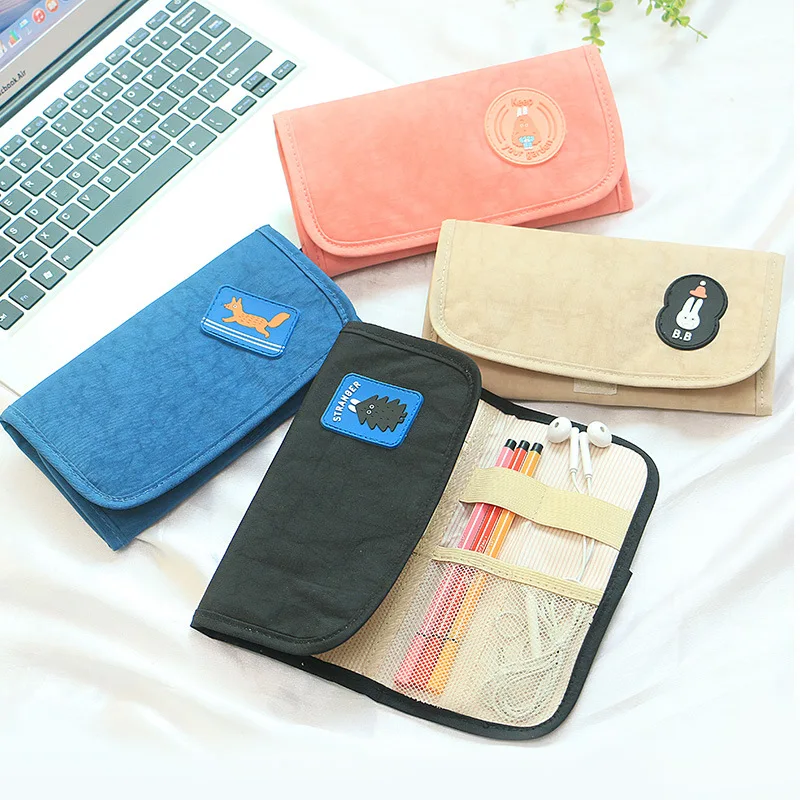 

Multifunction Simple Pencil Case Canvas Fabric Pencil Bag Big Capacity Pencil Pouch With Card & Passport Pocket for Men Women