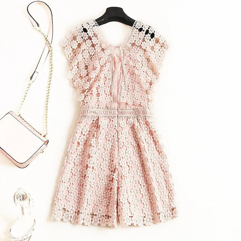 Shuchan Lace Rompers Womens Jumpsuit Office Lady Playsuits Office Lady Woman Streetwear 2019 Women Designer Clothing 51598