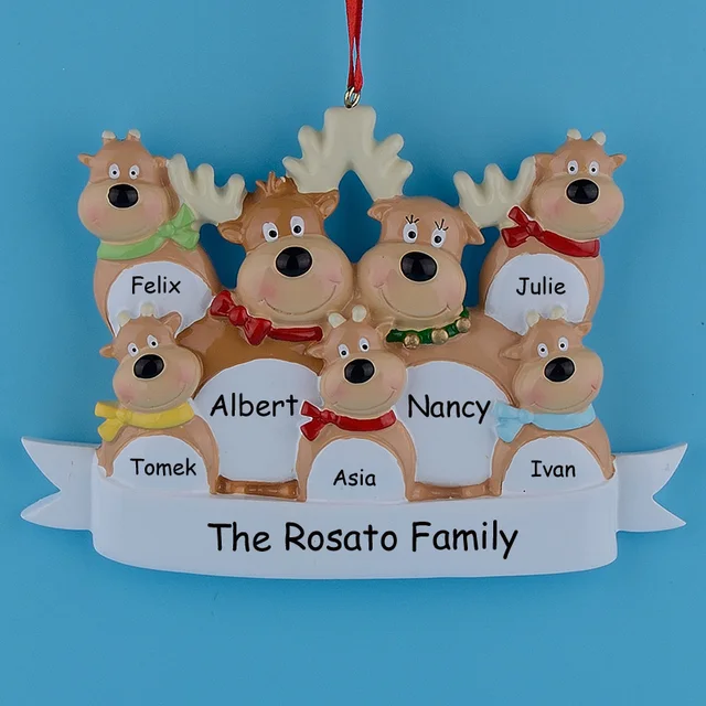 reindeer family of 7 resin hanging personalized christmas ornaments diy personalized christmas ornaments