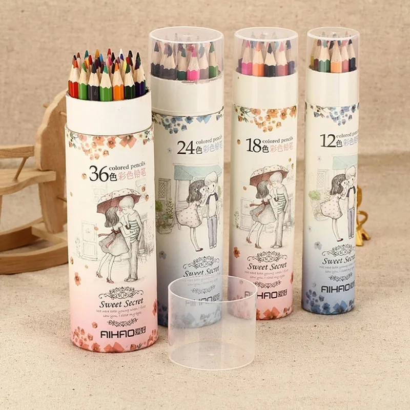 

Student DIY Kawaii 12/18/24/36/48 colors art Drawing Pencil Set Cute Wooden colored Pencils For Graffiti Painting 947