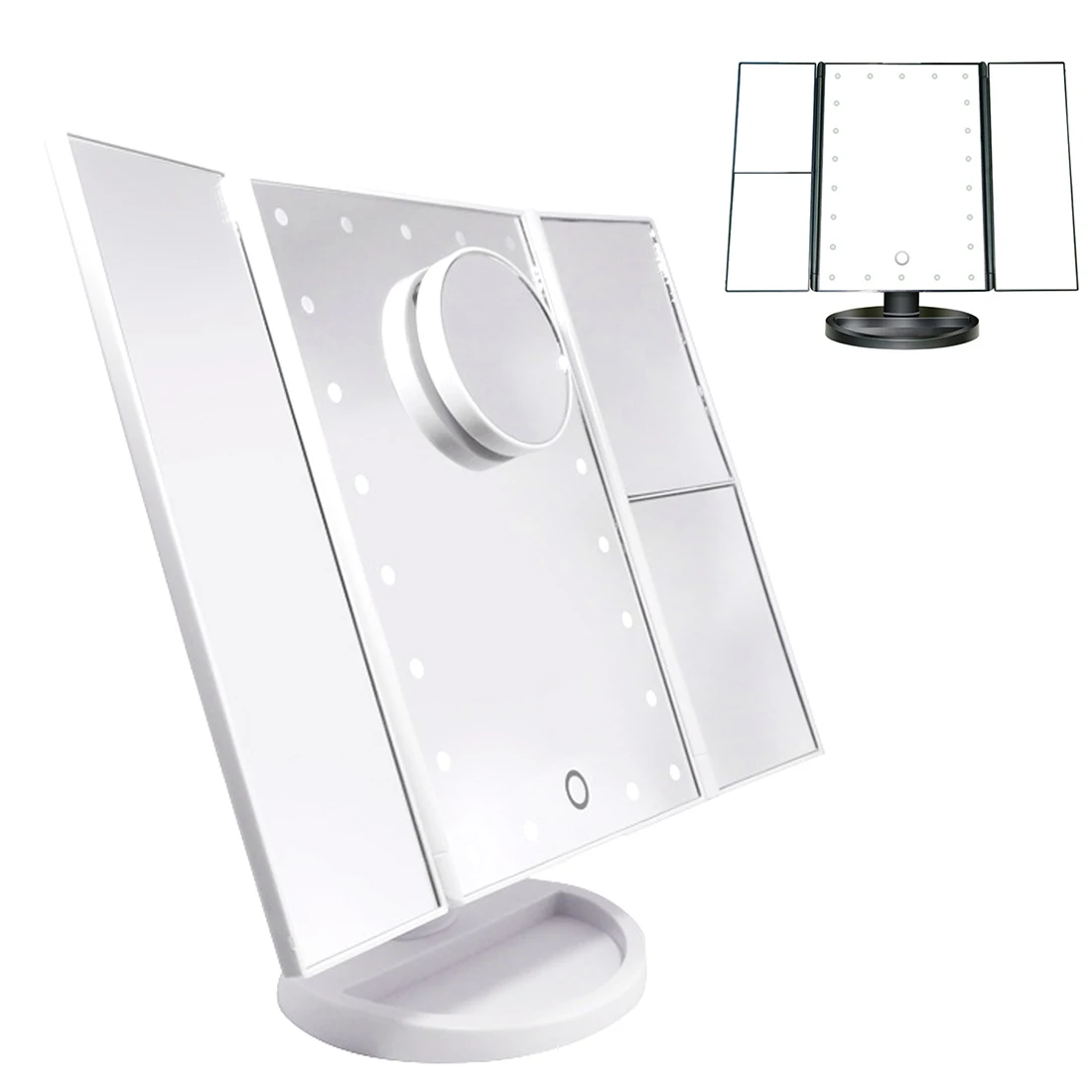 

Folding Adjustable Mirror LED Touch Screen 22 Light Makeup Mirror Table Desktop Makeup 1X/2X/3X/10X Magnifying Mirrors