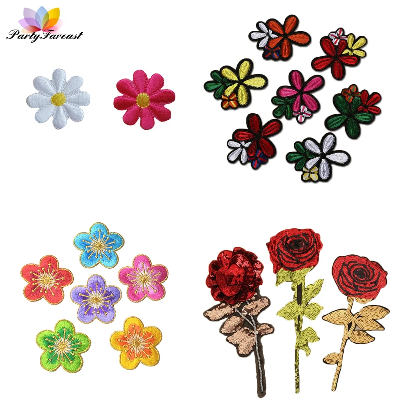 

PF Multicolor Embroidered Patches Sequin Flower Fabric Ironing Patch for Clothes Bags DIY Stickers Badges Accessories Patch