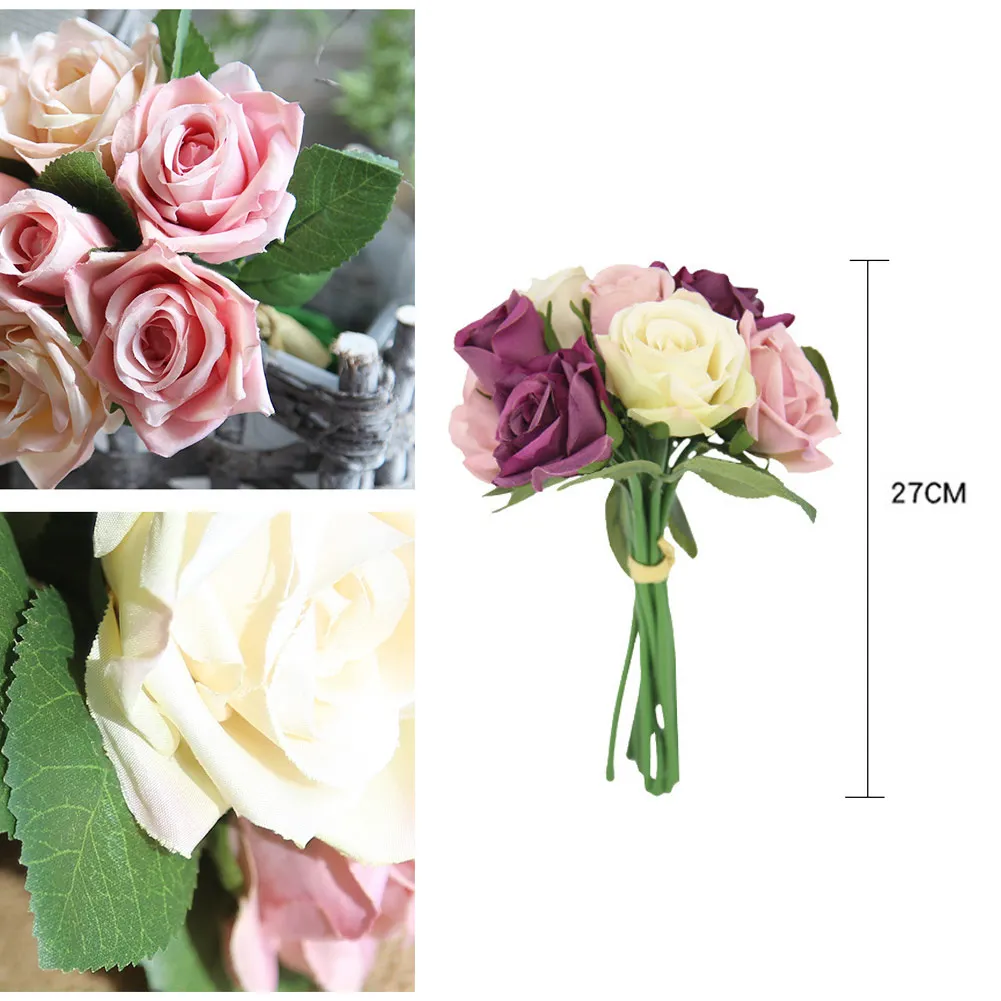 Wedding Decoration Bridal Bouquet Fake Rose Flowers Silk Real Touch Artificial Flowers for Home Garden Decoration 6 Colors