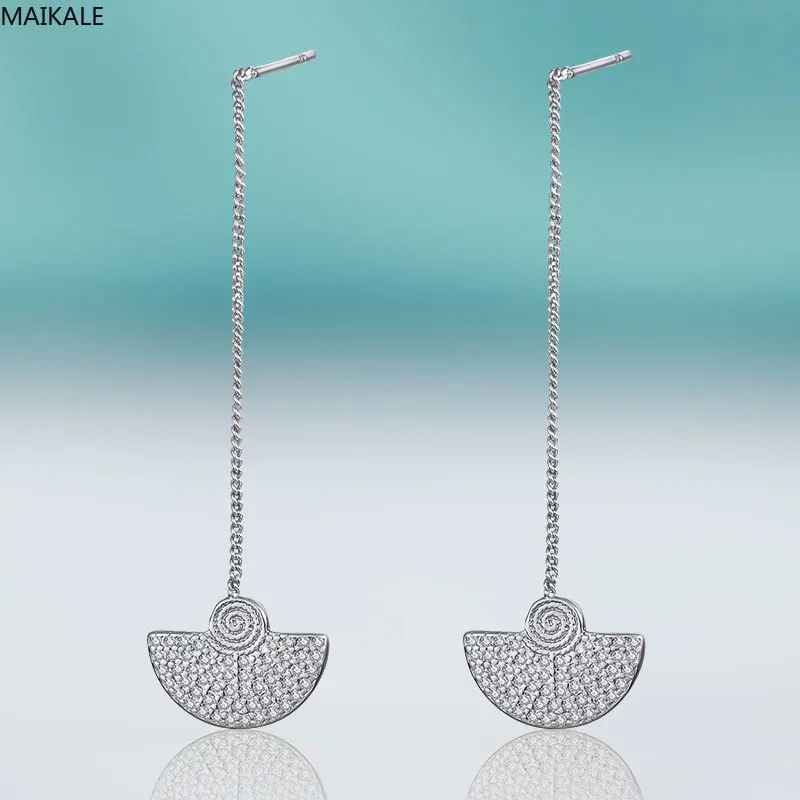 

MAIKALE Trendy Semicircle Dangle Earrings For Women Copper Cubic Zirconia Gold Long Earrings Simple Sector Ear line Jewelry Gift