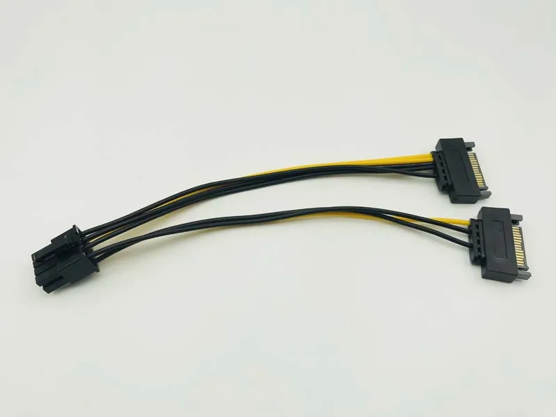 Power Adapter Cable 20cm Dual SATA 15pin to 8pin(6+2) Video Card PCIE SATA Supply Cable 8p to SATA for Bitcoin Miner Mining