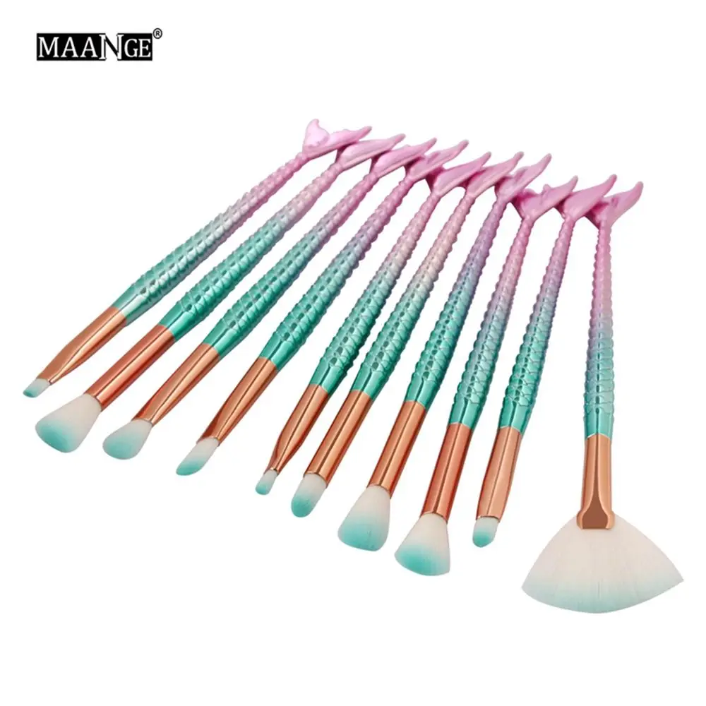 

10Pc/Set MAANGE Professional Mermaid Foundation Eyeshadow Contour Face Eye Lip Makeup Beauty Brushes Tools
