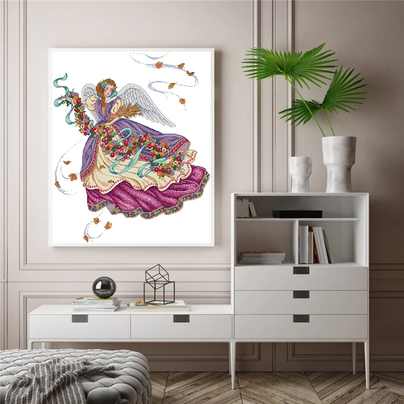 

Purple Angel Patterns DIY Hand Made Aida Canvas Cross Stitch kit Sale DMC Cotton Thread Embroidery Home Decoration Send Gift