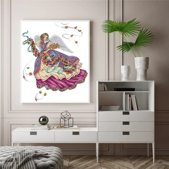 

Purple Angel Patterns DIY Hand Made Aida Canvas Cross Stitch kit Sale DMC Cotton Thread Embroidery Home Decoration Send Gift