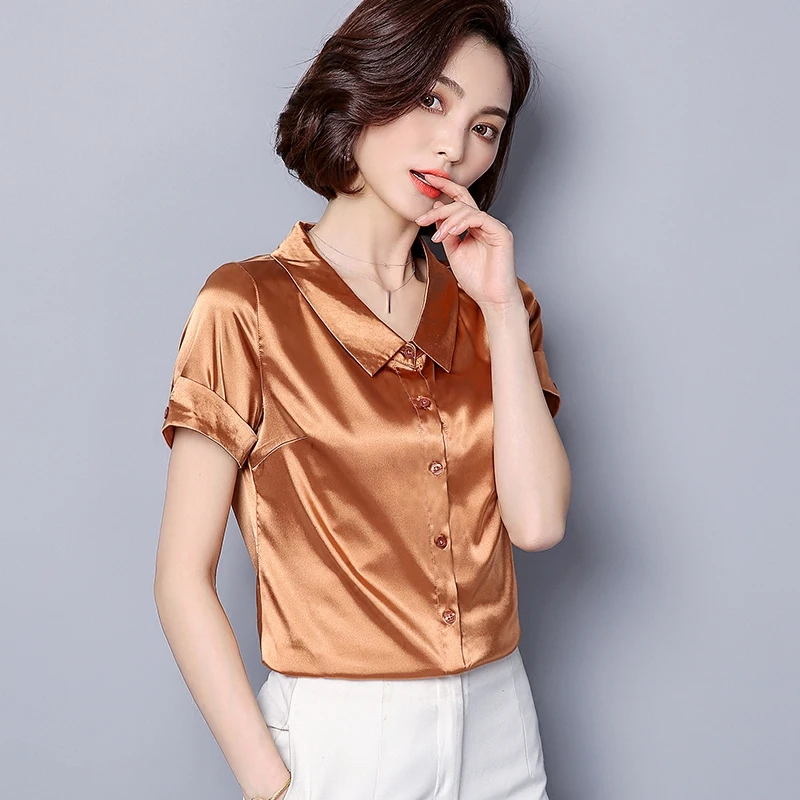 3xl Plus Size Silk Shirt Women Tops 2018 New Summer Shirt Short Sleeve